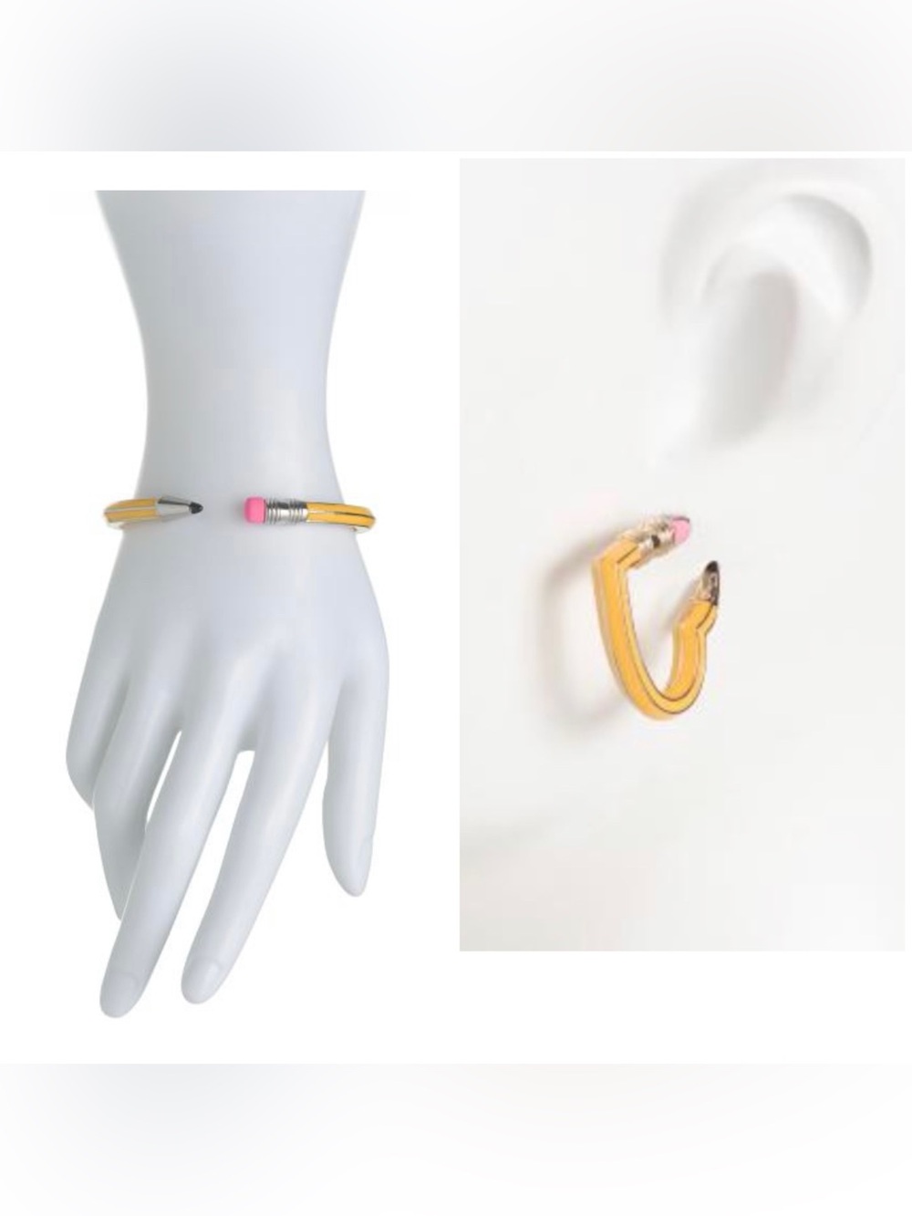BETSEY JOHNSON SET Back to School Yellow Heart Pencil Bracelet & Earrings NWT